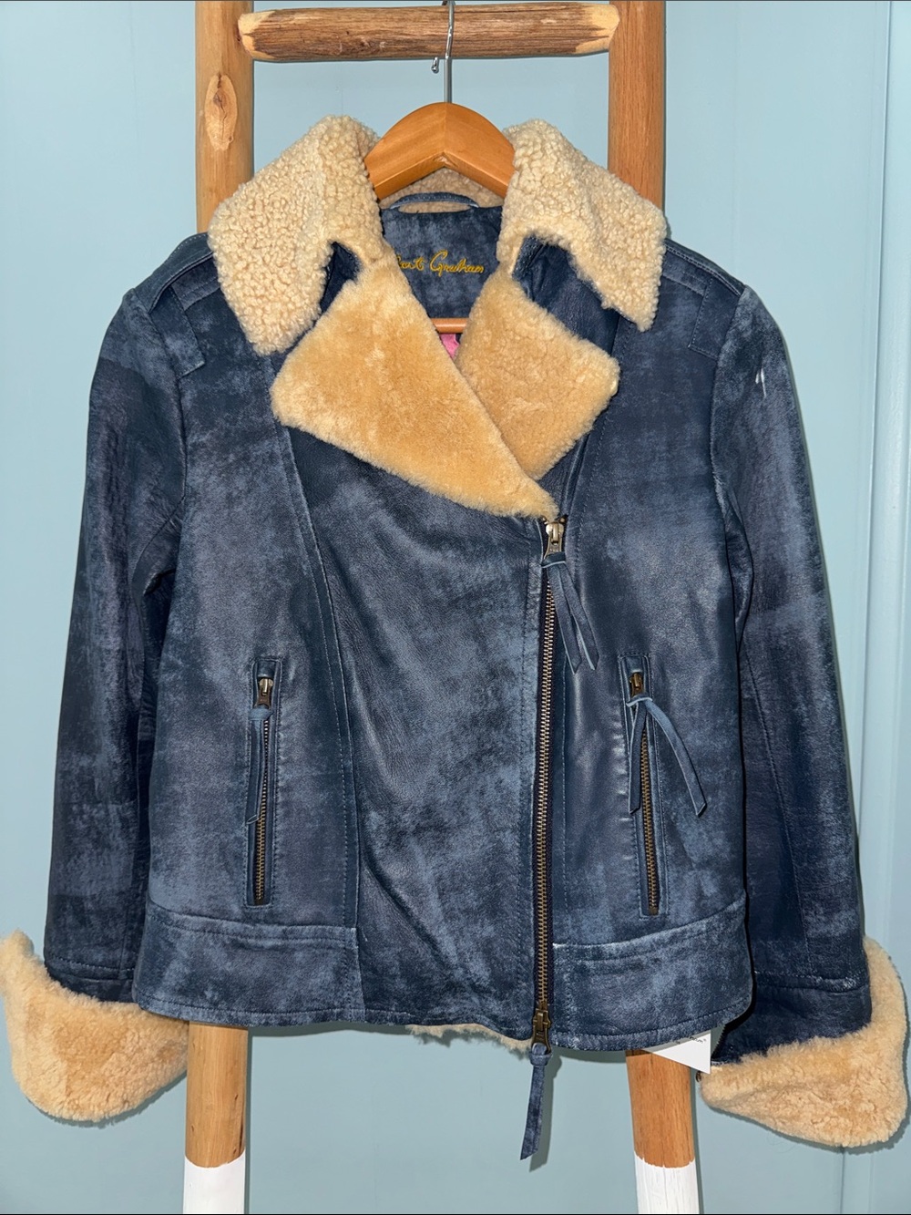 ROBERT GRAHAM Women’s Blue Suede Zipper Cropped Jacket ~ XS